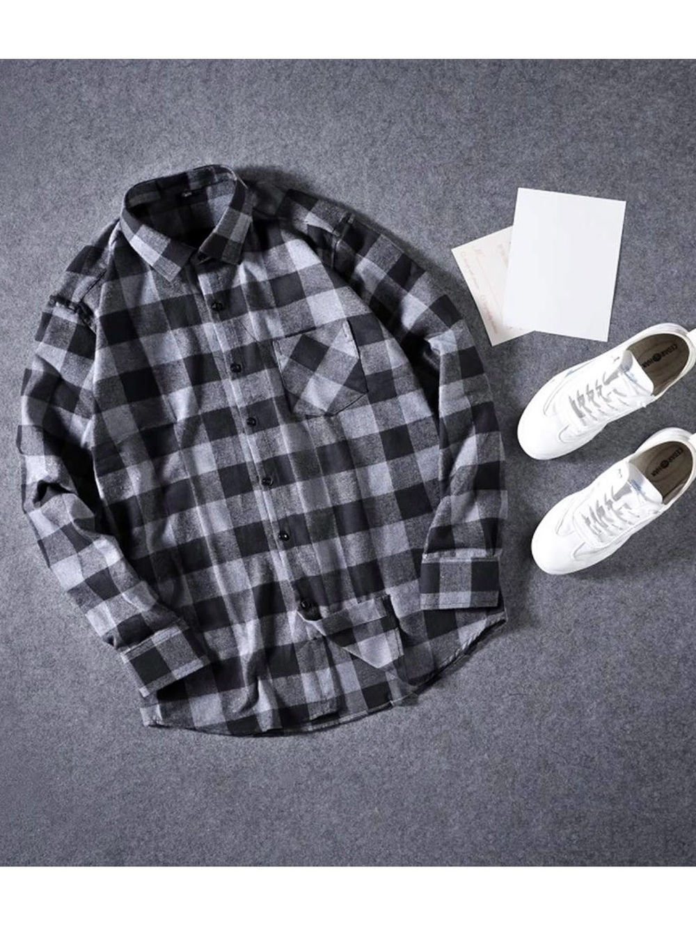 Men's Black & Gray Plaid Button-Up Shirt
